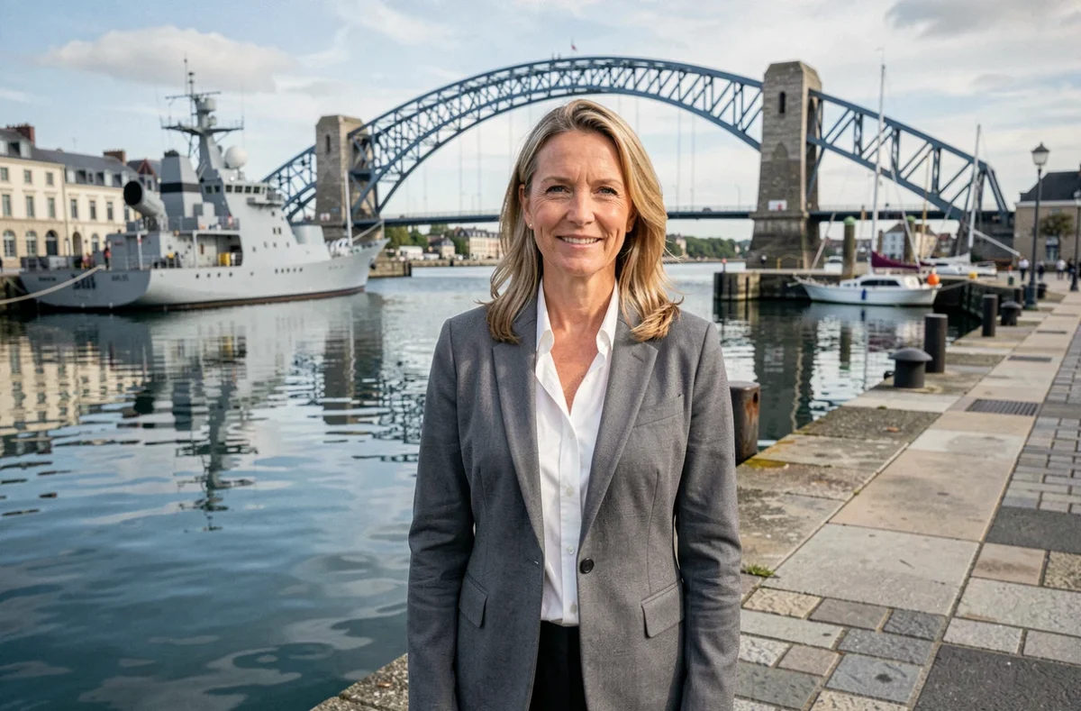 Agente de l'Agence Appéré avec le port de Brest en arrière-plan