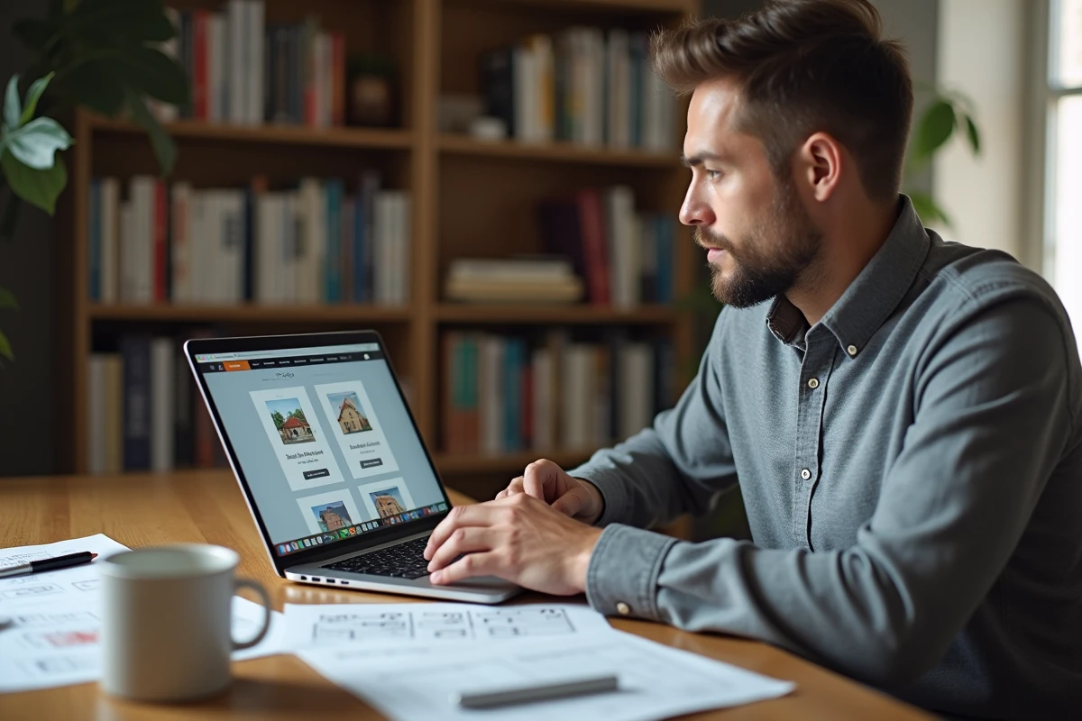 Propriétaire comparant des logiciels d'état des lieux gratuits et payants sur ordinateur portable
