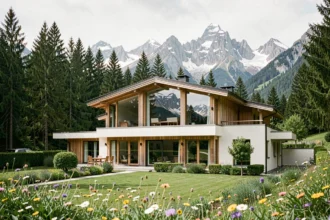 Maison individuelle moderne en Savoie avec vue sur les Alpes et architecture contemporaine