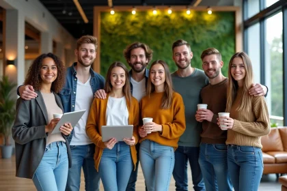 Groupe d'étudiants dans une résidence moderne et conviviale