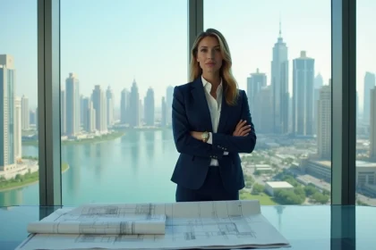 Femme d'affaires en costume à Dubai Marina