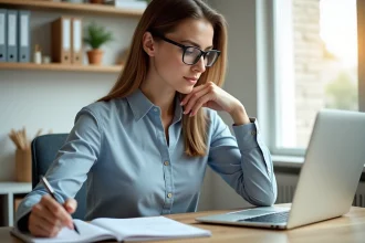 Femme concentrée travaillant dans un bureau à domicile