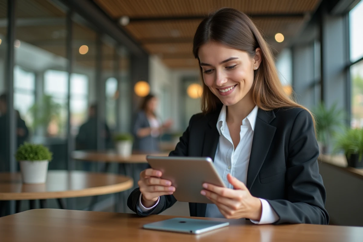 Jeune femme en business regardant des annonces d