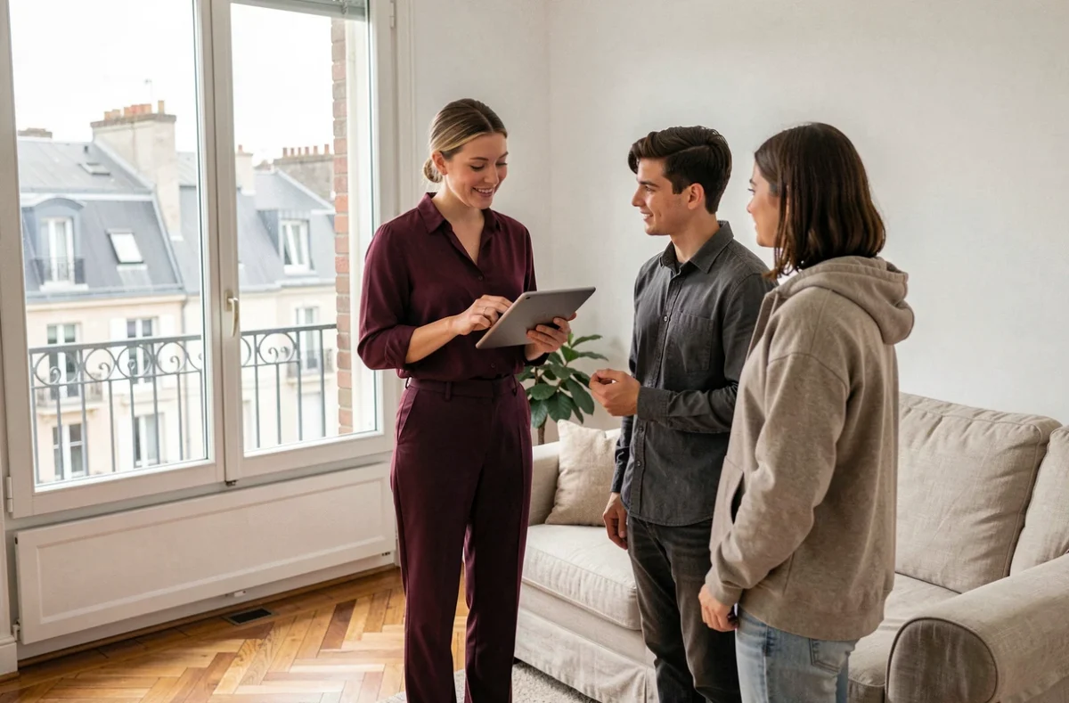 Agent de Guenno Immobilier présentant un appartement à des clients à Rennes