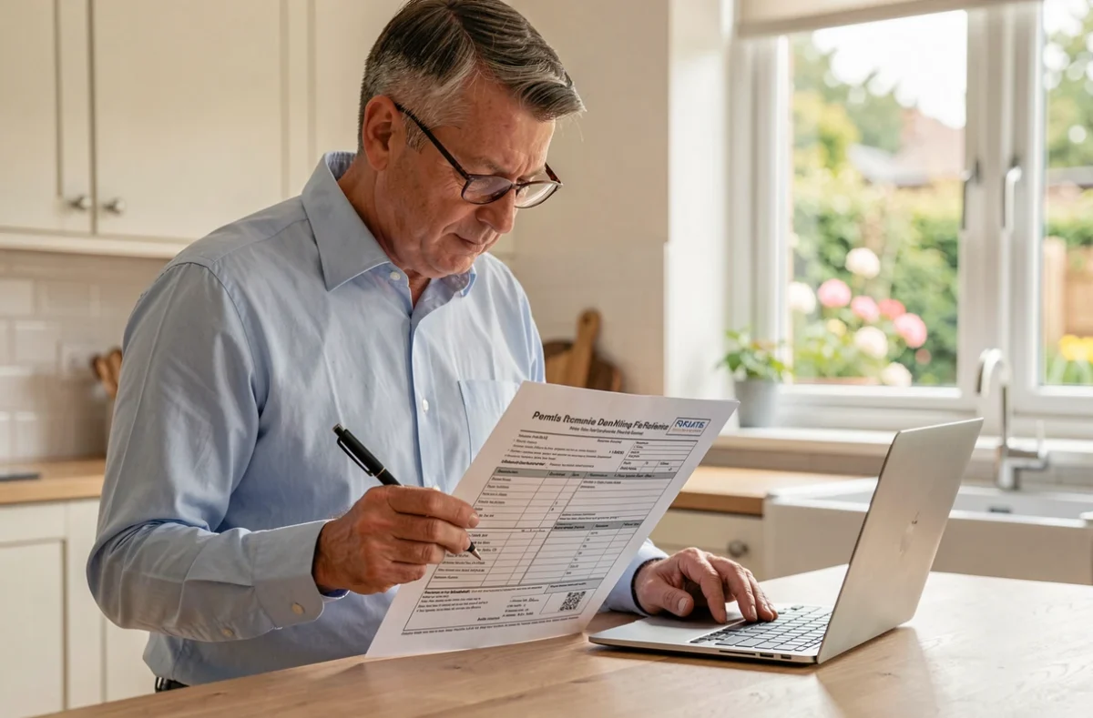 Homme consultant un formulaire de déclaration préalable de travaux avec les mentions obligatoires à compléter