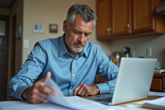 Homme inquiet regardant ses papiers de mortgage