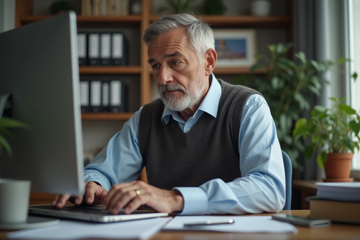 Homme utilisant un ordinateur dans un bureau à domicile