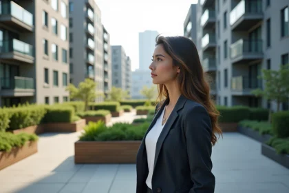 Jeune femme contemplant la ville depuis un rooftop urbain