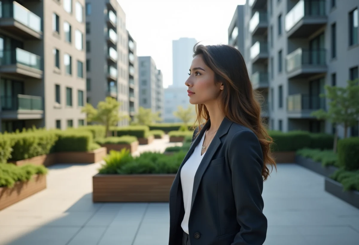 Jeune femme contemplant la ville depuis un rooftop urbain