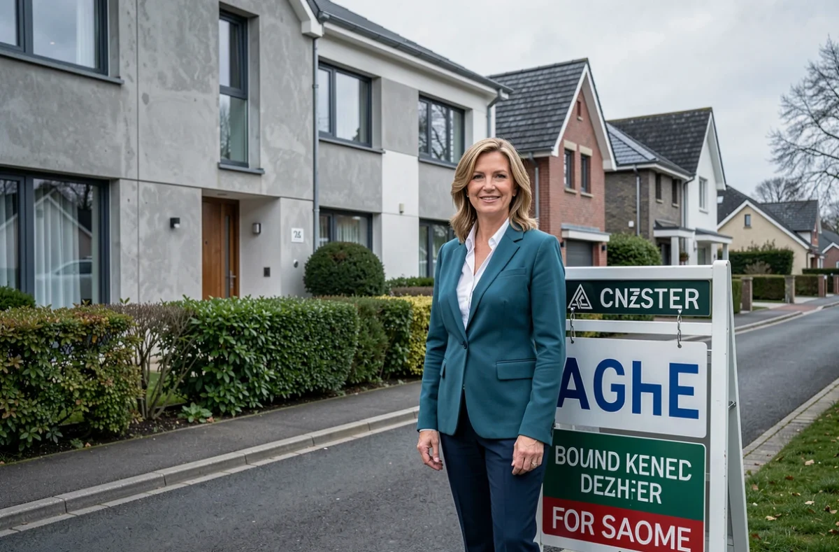 Agente de LE BEC Immobilier devant une maison à vendre à Lanester