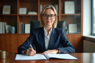 Notaire femme en costume dans un bureau moderne