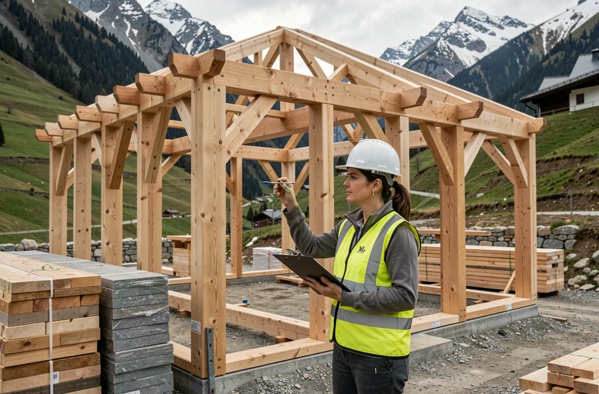 Chantier de construction bois Vision Bois Construction avec ossature en bois en Savoie